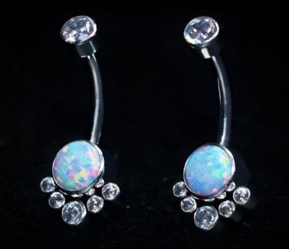 NAVEL PIERCING - OPAL & ZIRCONIA - TITANIO ASTM F136 GRADO IMPLANTE
