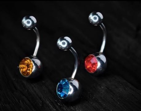 NAVEL PIERCING PLATA CON PIEDRAS - ACERO QUIRÚRGICO 316L
