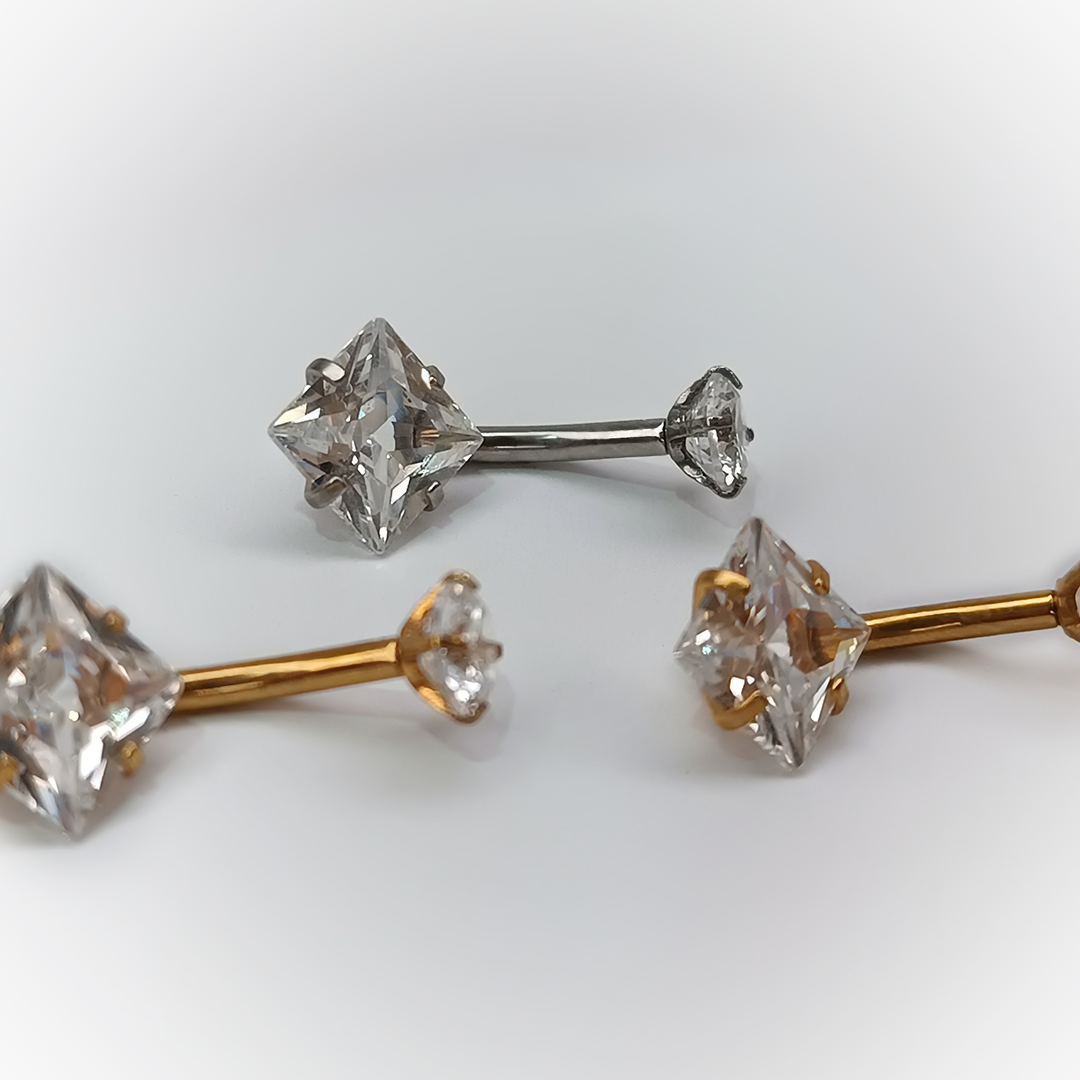 NAVEL PIERCING - ZIRCONIA RHOMBUS - ACERO QUIRÚRGICO 316L