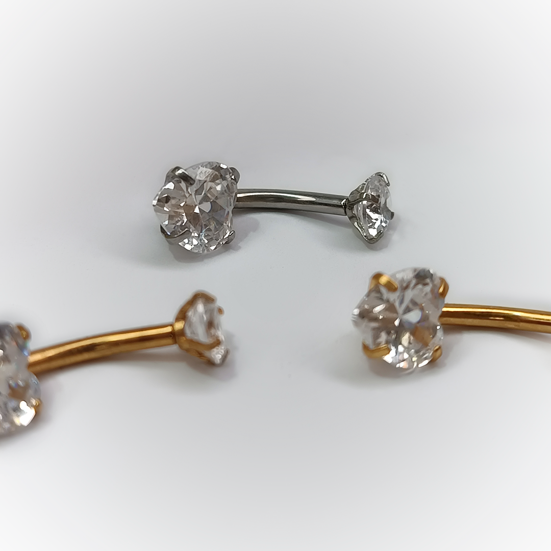 NAVEL PIERCING - ZIRCONIA HEART - ACERO QUIRÚRGICO 316L