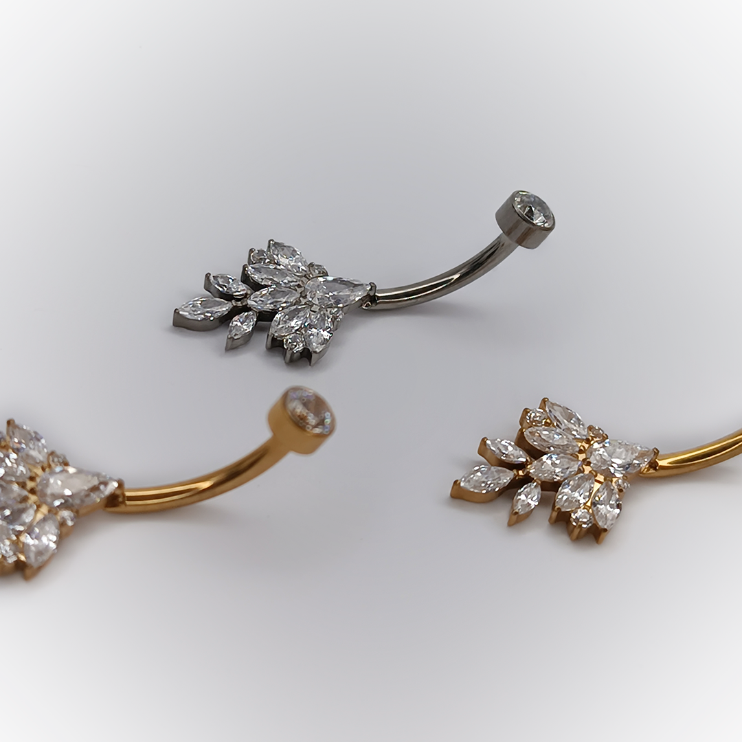 NAVEL PIERCING – MANDALA ZIRCONIA DESIGN – ASTM F136 TITANIUM