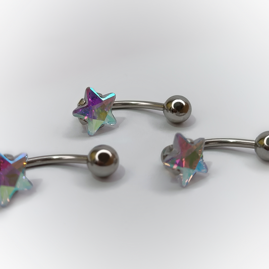 NAVEL PIERCING -IRIDESCENT CRYSTAL- ACERO QUIRÚRGICO 316L