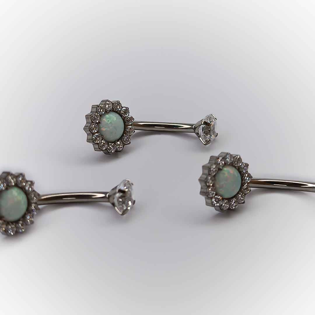 NAVEL PIERCING – OPAL SUNFLOWER DESIGN – ASTM F136 TITANIUM