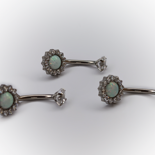 NAVEL PIERCING – OPAL SUNFLOWER DESIGN – ASTM F136 TITANIUM
