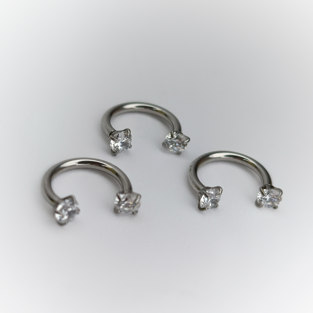 SEMI ARGOLLA - SILVER WITH CRYSTAL - ACERO QUIRÚRGICO 316L