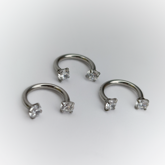 SEMI ARGOLLA - SILVER WITH CRYSTAL - ACERO QUIRÚRGICO 316L
