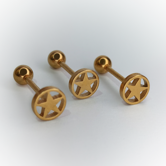 BARBELL PIERCING - STAR GOLD -  ACERO QUIRÚRGICO 316L