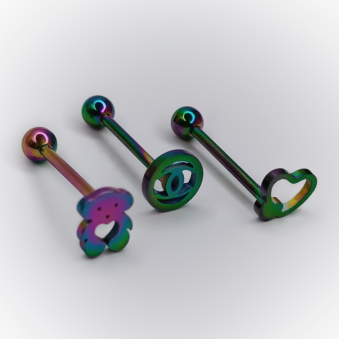 BARBELL PIERCING - IRIDESCENT SHAPES - ACERO QUIRÚRGICO 316L