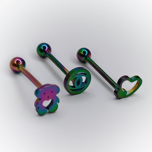 BARBELL PIERCING - IRIDESCENT SHAPES - ACERO QUIRÚRGICO 316L