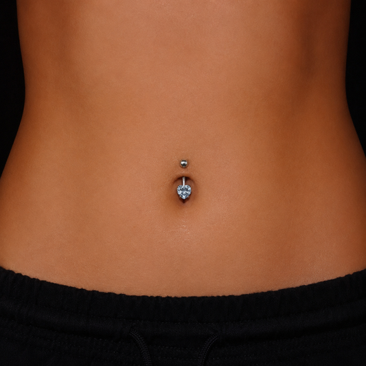 NAVEL PIERCING - ZIRCONIA HEART - ACERO QUIRÚRGICO 316L