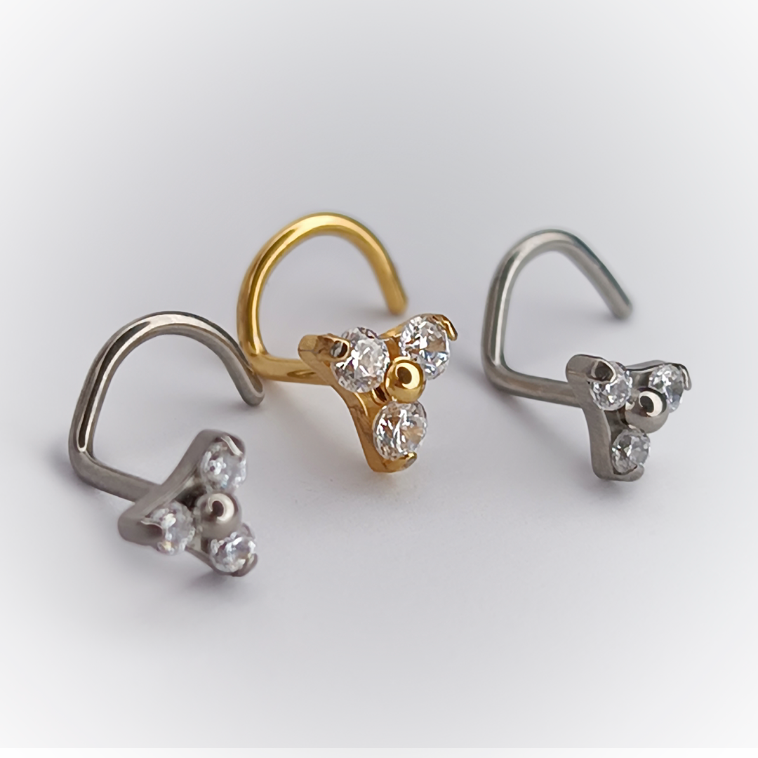 NOSTRIL PIERCING TRIPLE GEM - TITANIO ASTM F136
